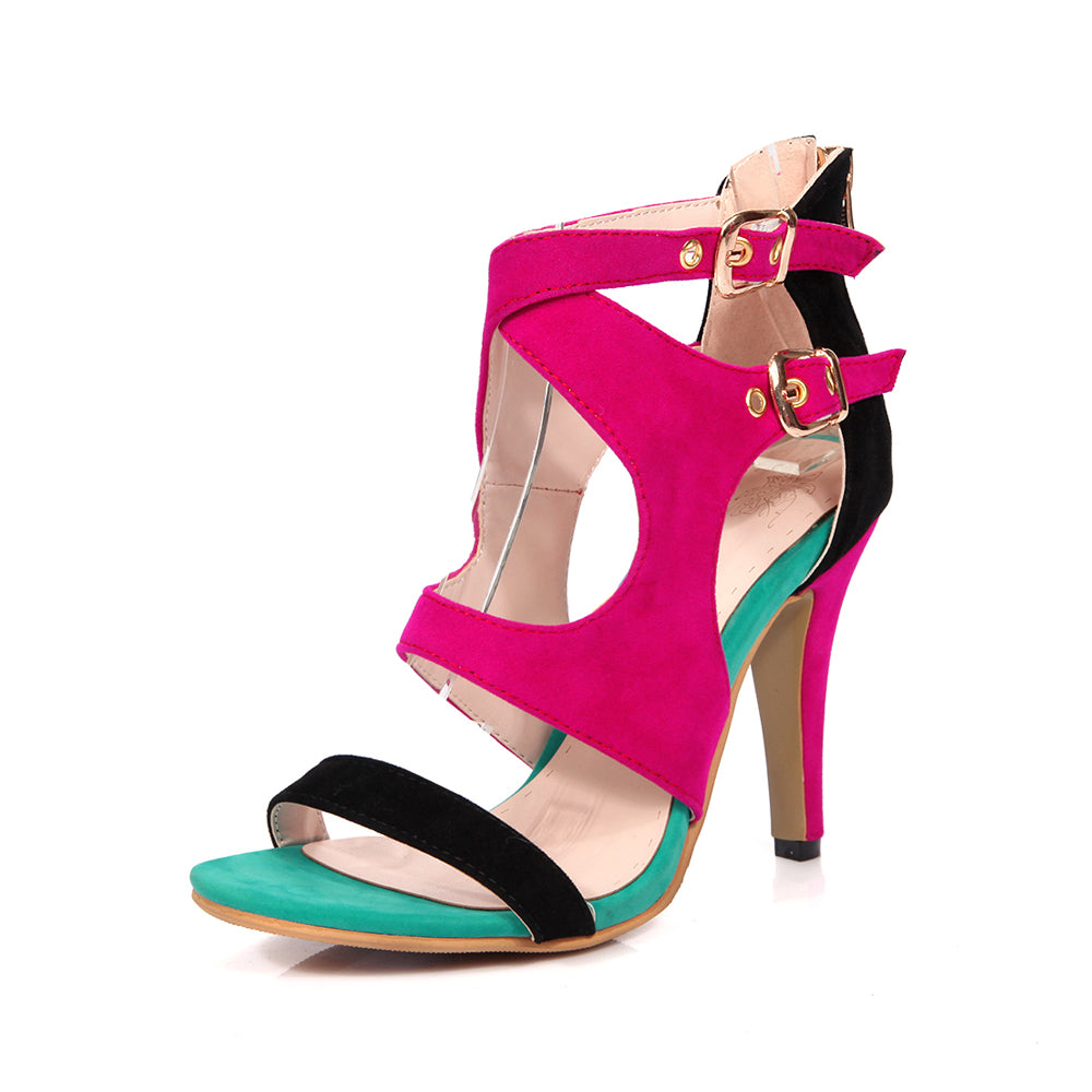 Fashion High Heels Women's Sandals Fish Mouth Zip Lady Buckle Strap Matte leather Shoes Plus Size 301#