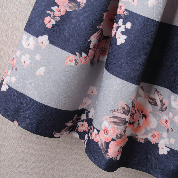 Winter Autumn Women Vintage Flower Print Ball Gown Pleated High Waist Tutu Midi Blue Skater Knee Length Skirts Spring