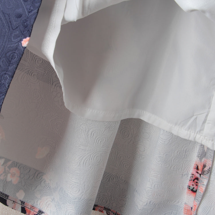 Winter Autumn Women Vintage Flower Print Ball Gown Pleated High Waist Tutu Midi Blue Skater Knee Length Skirts Spring