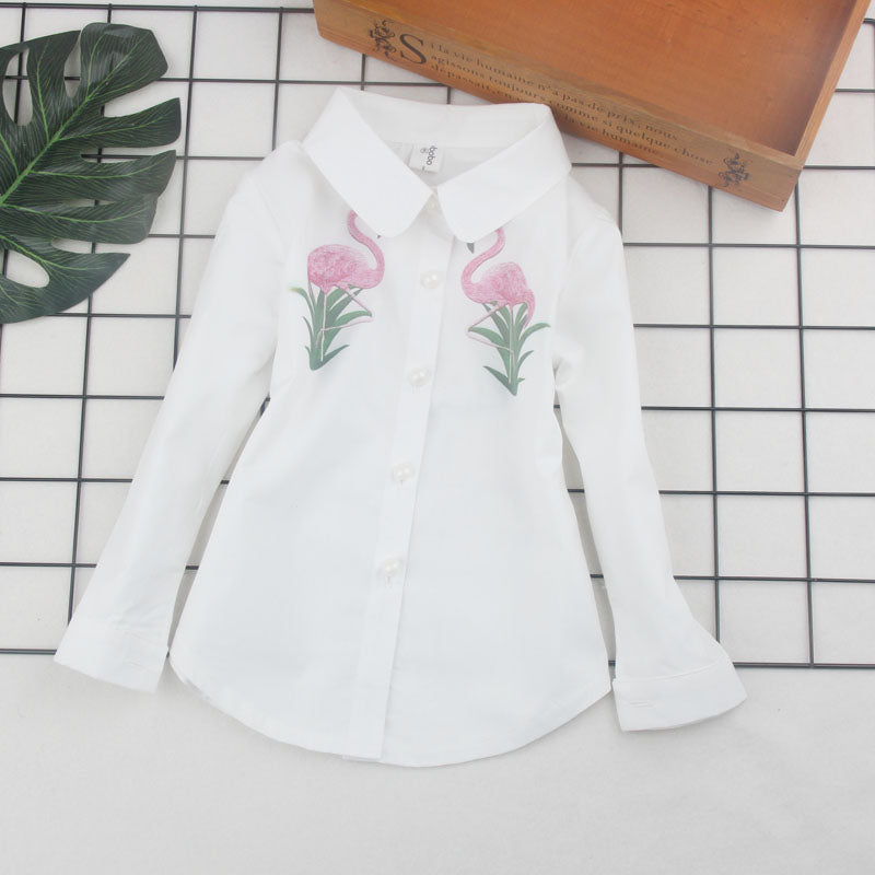 Kids Girls Shirts Spring Fall 2018 Children White Blouses Cotton teenage School Bow Clothing Big Girl Print Tops