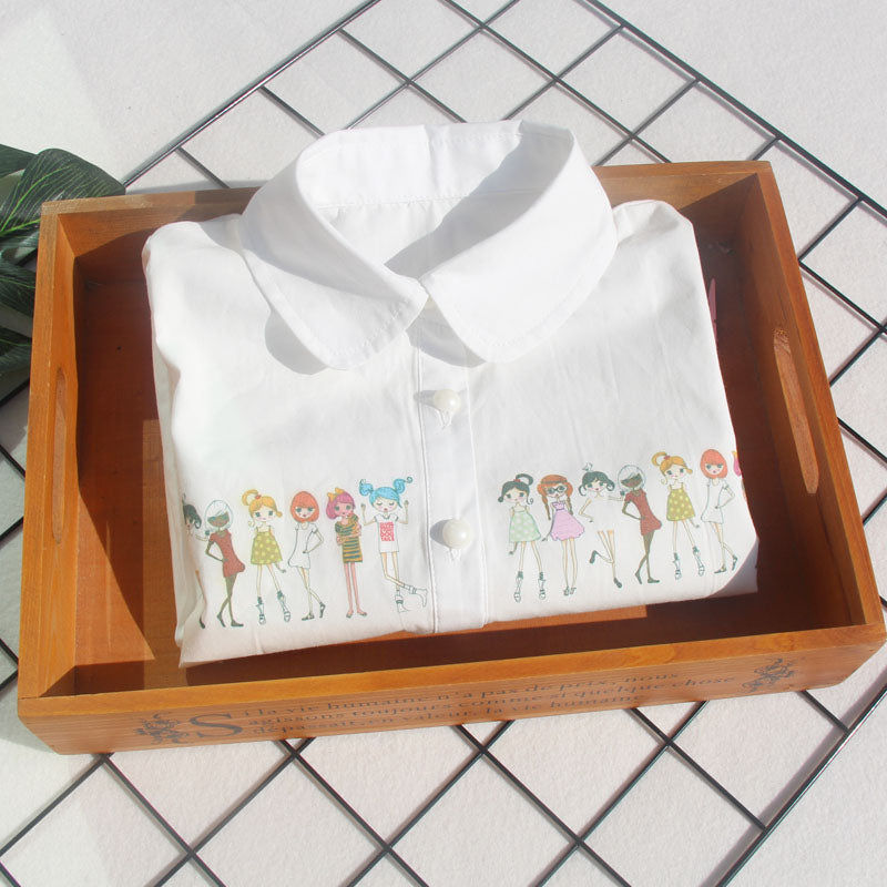 Kids Girls Shirts Spring Fall 2018 Children White Blouses Cotton teenage School Bow Clothing Big Girl Print Tops