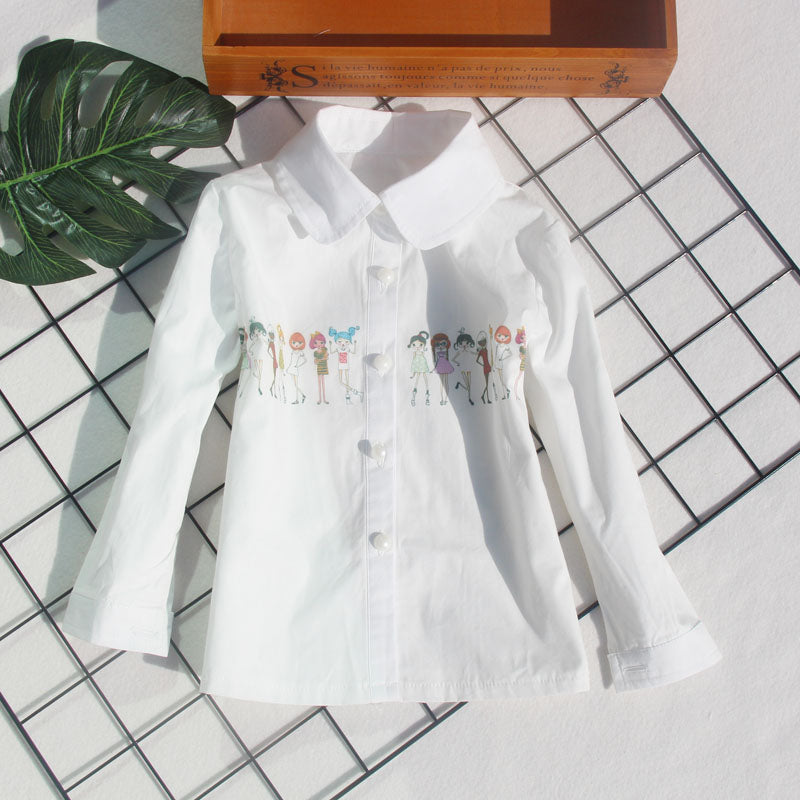 Kids Girls Shirts Spring Fall 2018 Children White Blouses Cotton teenage School Bow Clothing Big Girl Print Tops