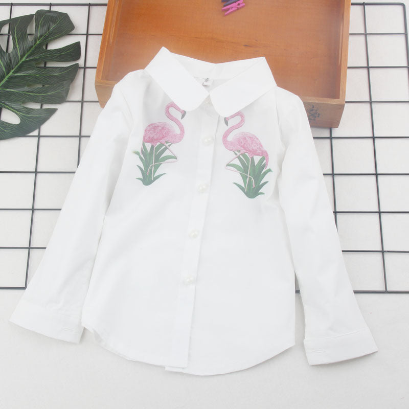Kids Girls Shirts Spring Fall 2018 Children White Blouses Cotton teenage School Bow Clothing Big Girl Print Tops