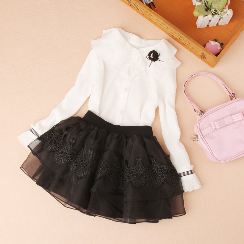 Girls white blouse 2018 Autumn Children Long sleeve Chiffon shirt Kids School Princess Flower design tops All matching clothing