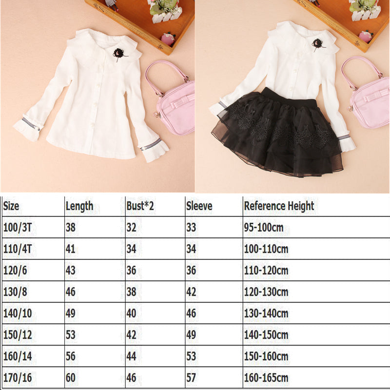Girls white blouse 2018 Autumn Children Long sleeve Chiffon shirt Kids School Princess Flower design tops All matching clothing