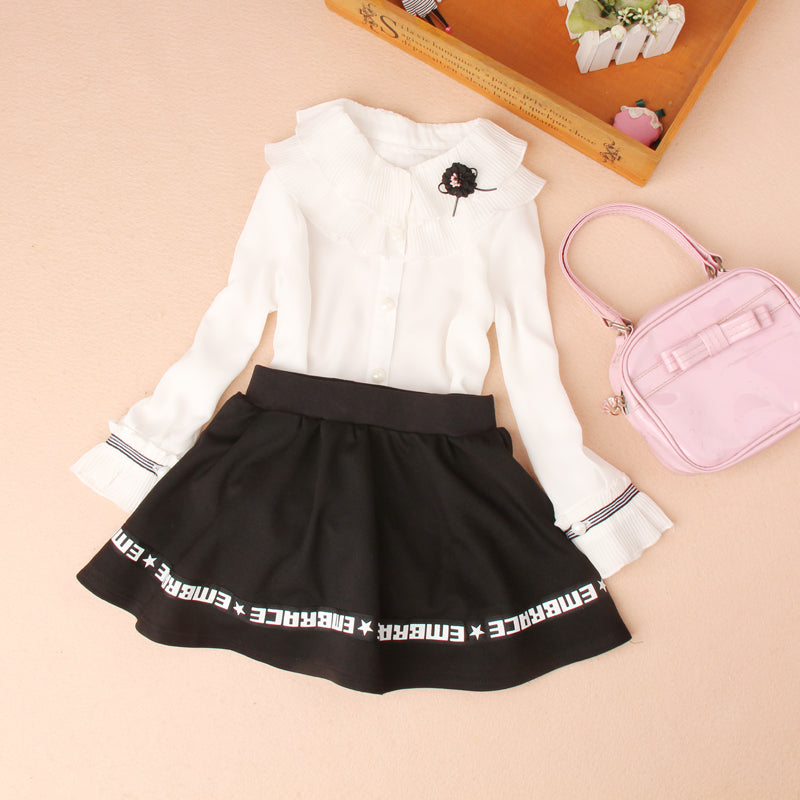 Girls white blouse 2018 Autumn Children Long sleeve Chiffon shirt Kids School Princess Flower design tops All matching clothing