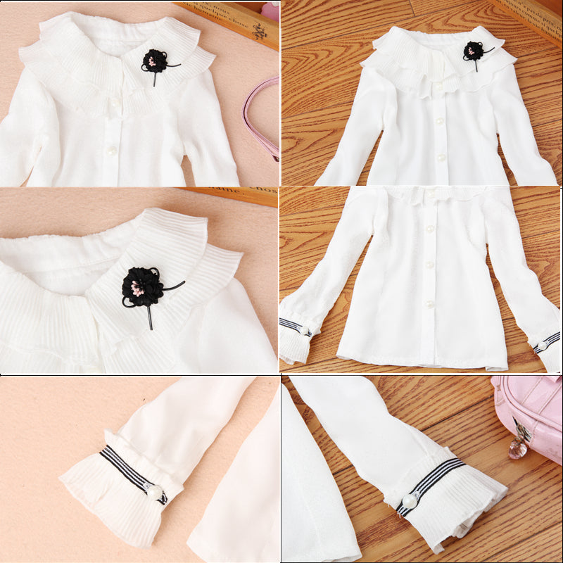 Girls white blouse 2018 Autumn Children Long sleeve Chiffon shirt Kids School Princess Flower design tops All matching clothing