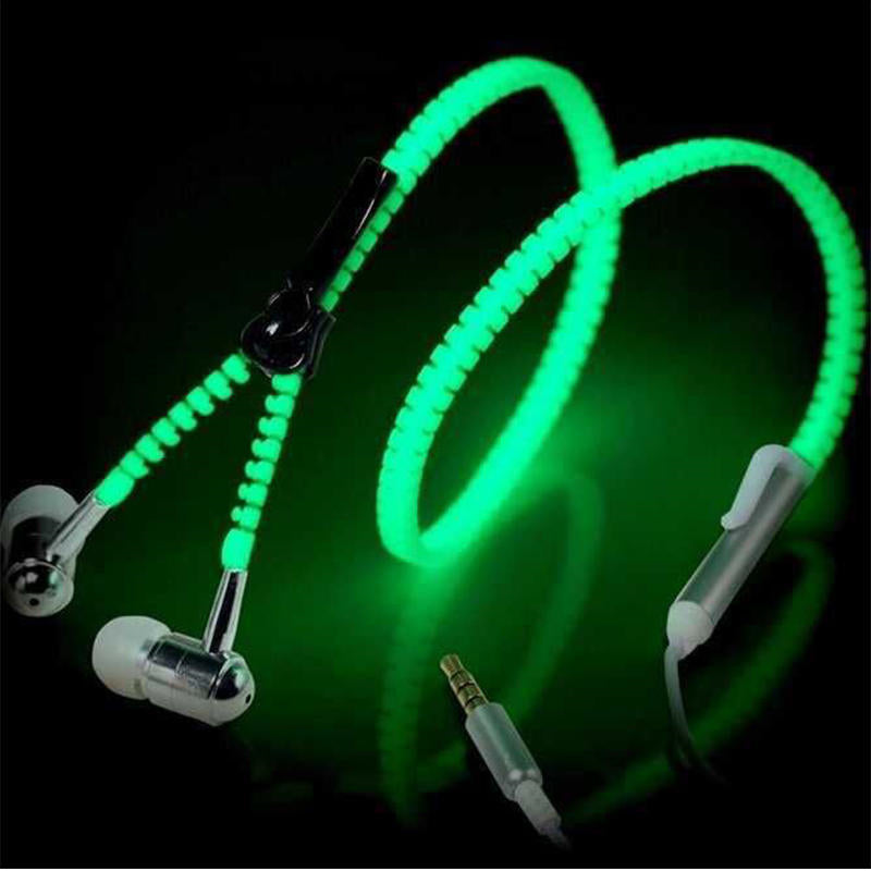 Headphone Zipper 3.5mm Jack LED Light In-Ear Earphone Headset  Noise Cancelling