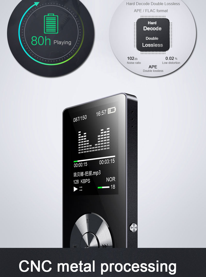 MP3 player lossless HiFi MP3 Music player with High Quality Sound out Speaker E-book FM radio Clock