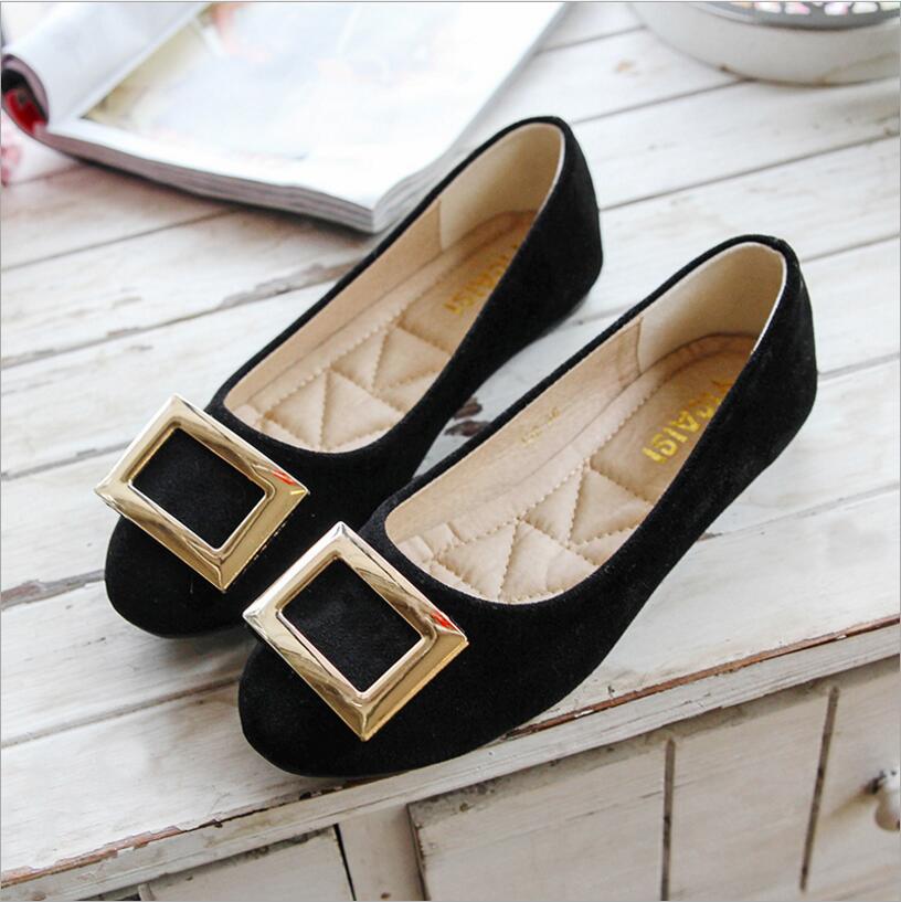 Spring new women's shoes plus size square buckle shallow mouth zapatos women's frosted tendon flat shoes 35-42