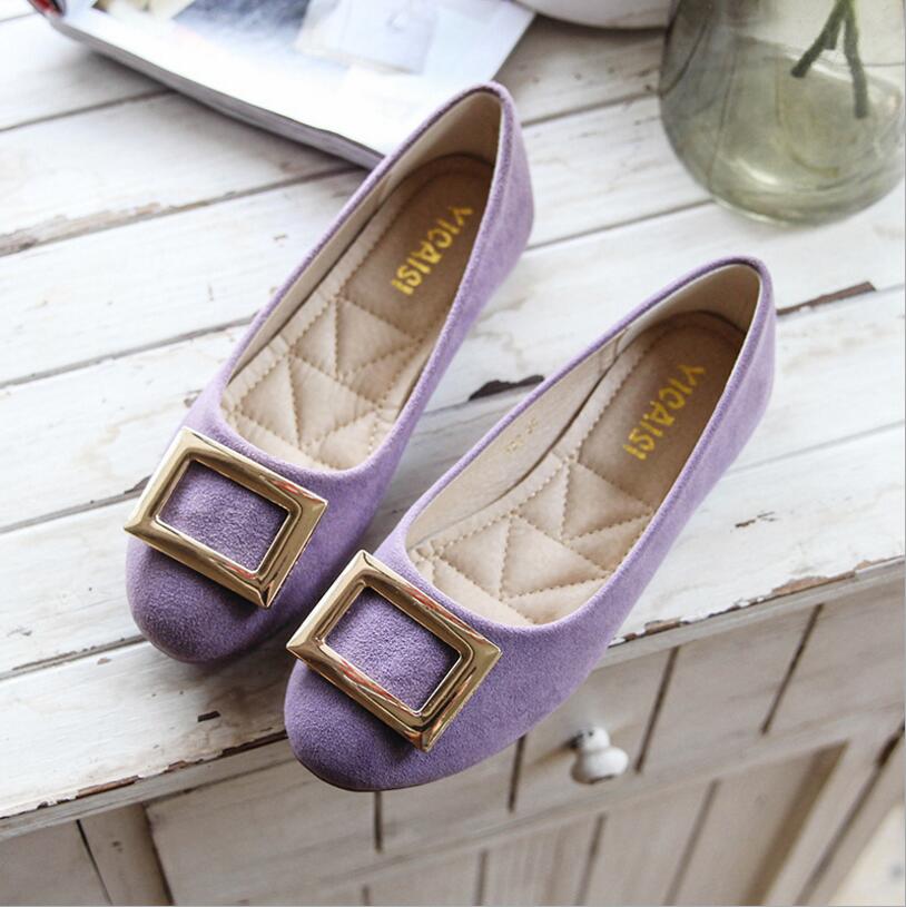 Spring new women's shoes plus size square buckle shallow mouth zapatos women's frosted tendon flat shoes 35-42