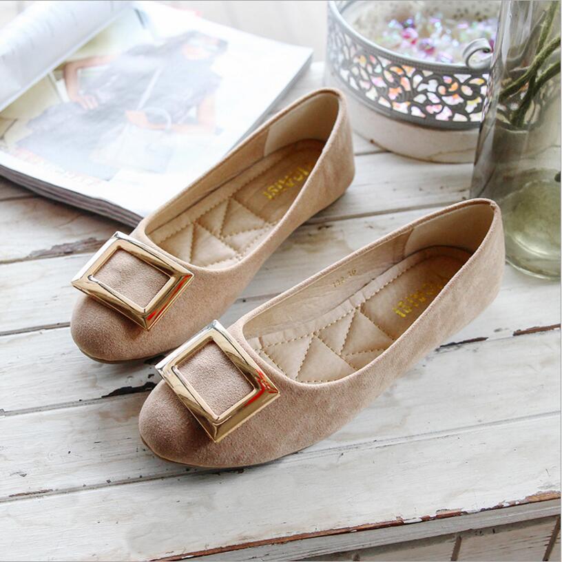 Spring new women's shoes plus size square buckle shallow mouth zapatos women's frosted tendon flat shoes 35-42