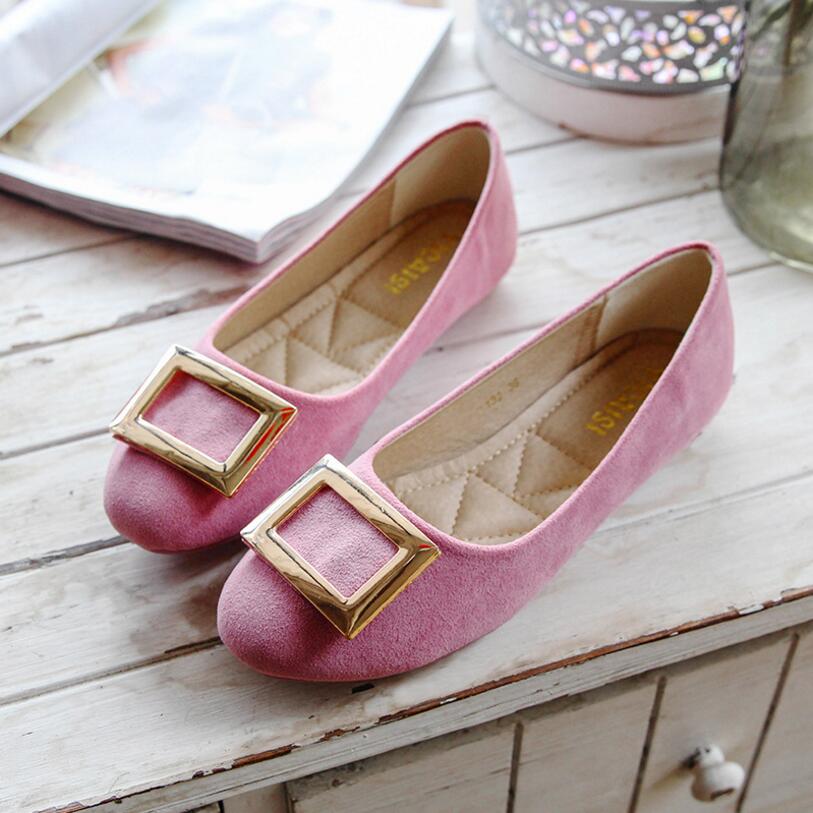 Spring new women's shoes plus size square buckle shallow mouth zapatos women's frosted tendon flat shoes 35-42