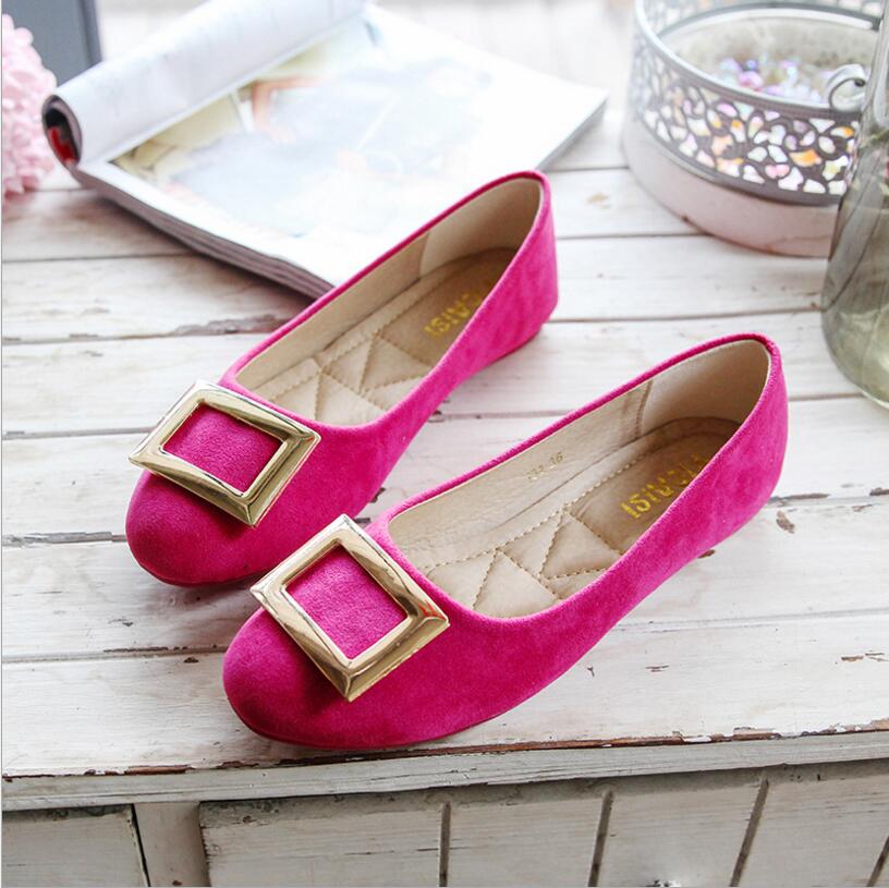 Spring new women's shoes plus size square buckle shallow mouth zapatos women's frosted tendon flat shoes 35-42