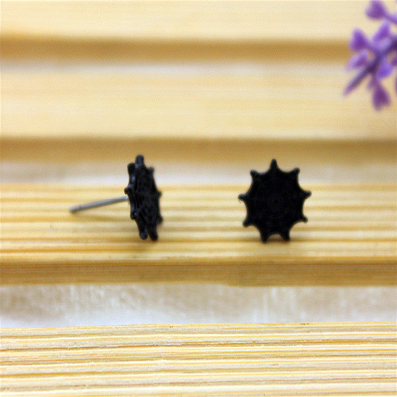 E-122 Personalized punk style jewelry Black spider net men's and women's couple earrings