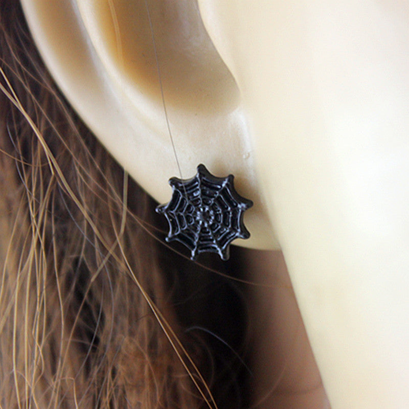 E-122 Personalized punk style jewelry Black spider net men's and women's couple earrings