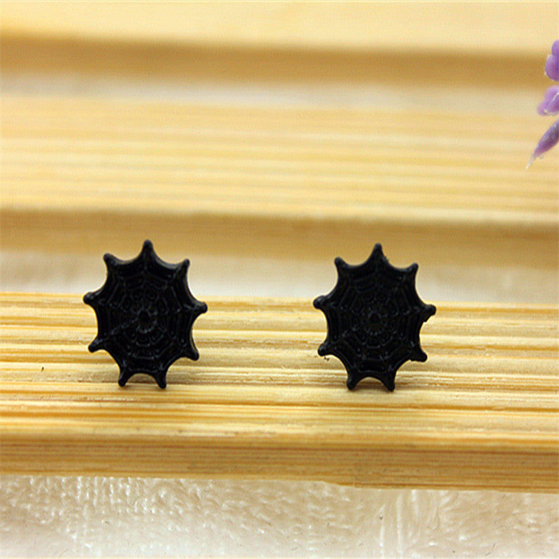 E-122 Personalized punk style jewelry Black spider net men's and women's couple earrings