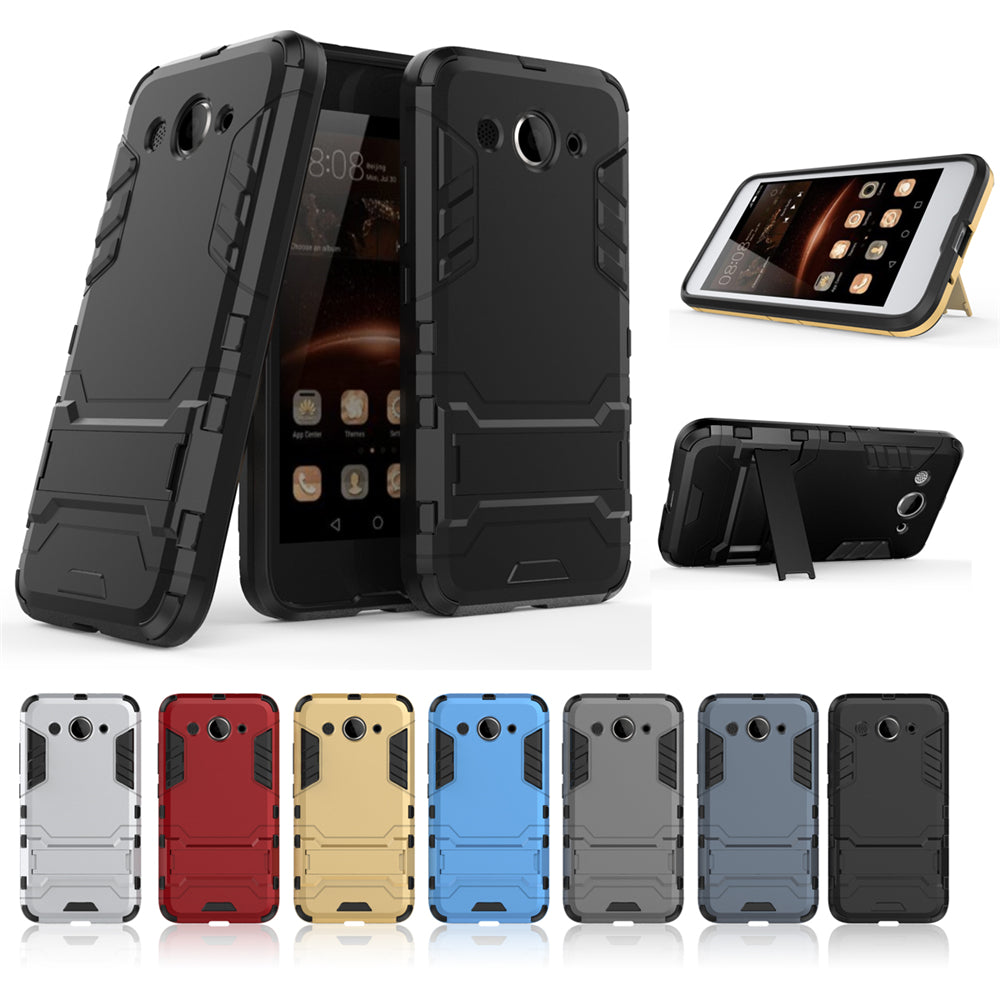 Case for Huawei Y3 2017 with Stand Back Cover Solid Colored Hard PC Material