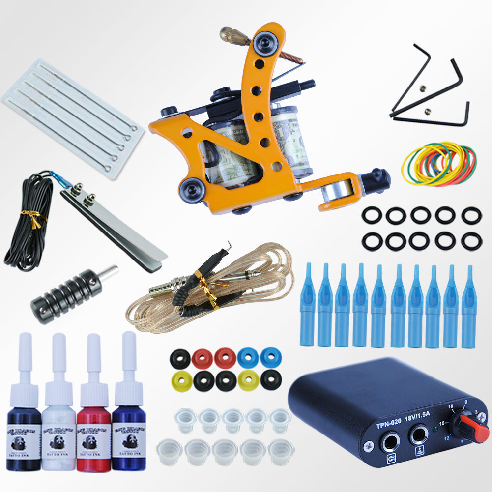 Body Art Tattoo Kit Set 4 Colors Ink LCD Power Supply