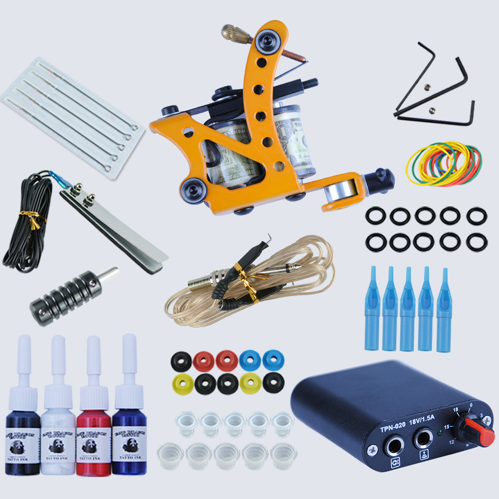 Body Art Tattoo Kit Set 4 Colors Ink LCD Power Supply