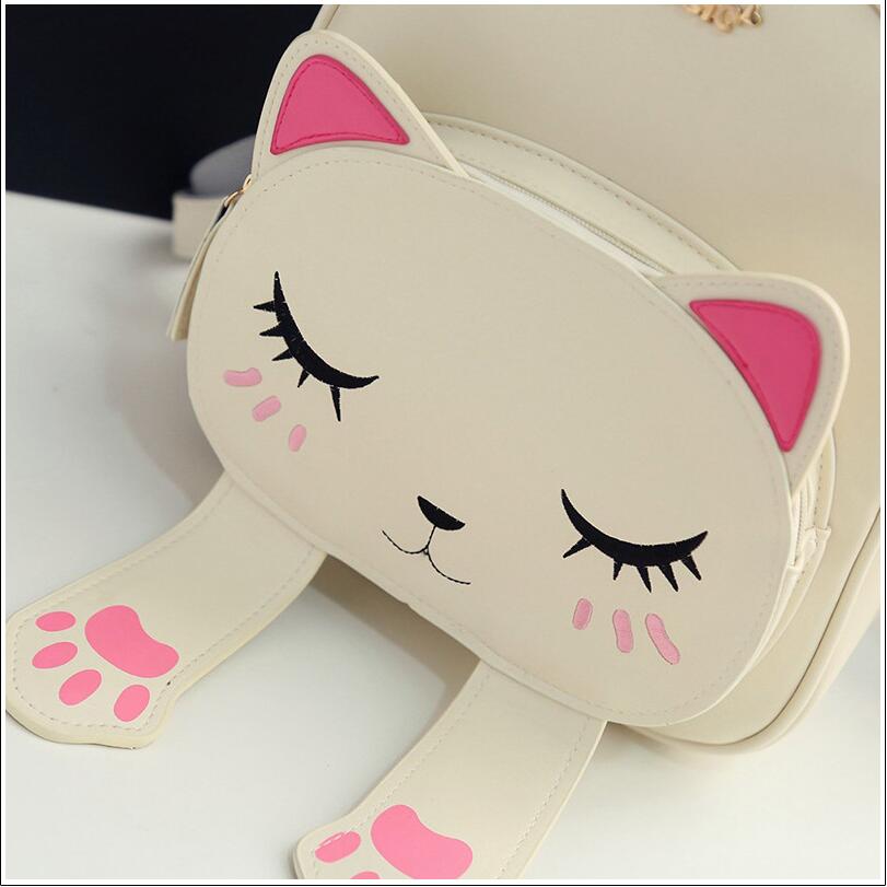Cute Cat Backpack School Women Pu Leather Backpacks  Funny Cats Ears Canvas Shoulder Bags Female Mochila