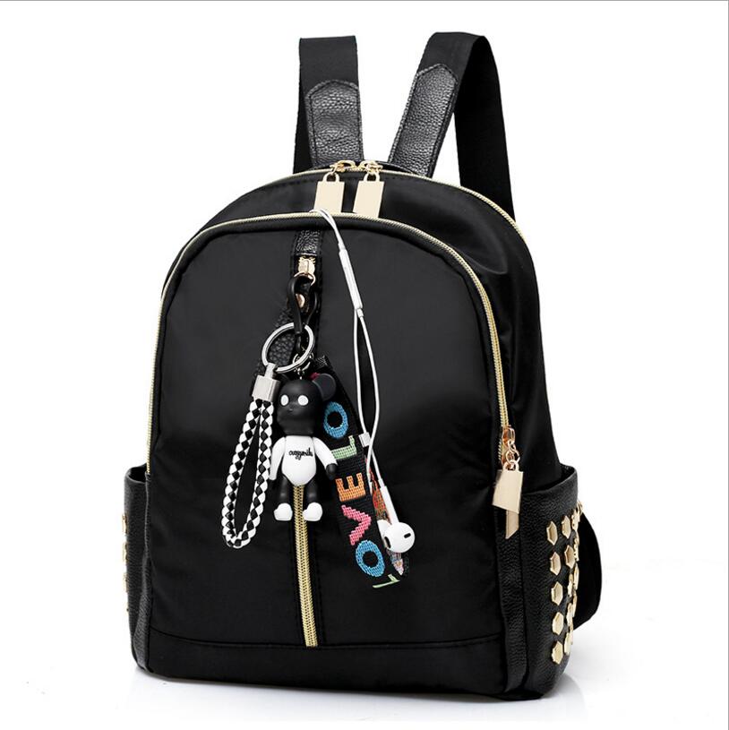 New fashion backpack backpack black ladies nylon rivet bag college wind travel bag Mochila