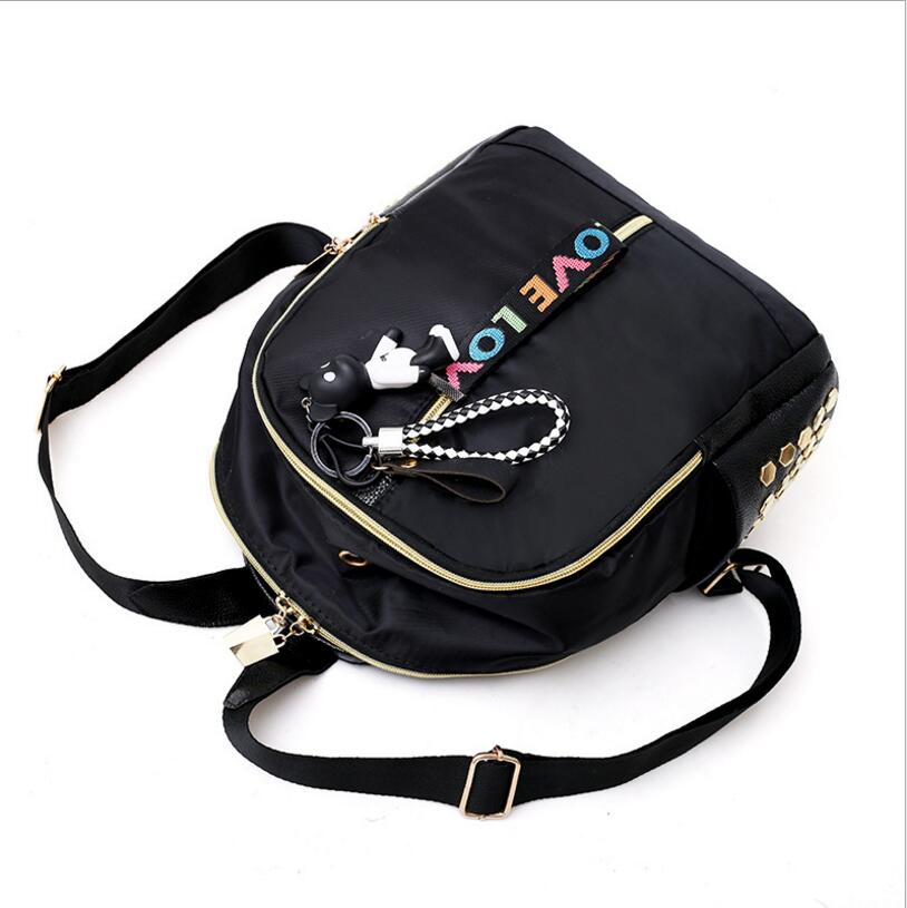 New fashion backpack backpack black ladies nylon rivet bag college wind travel bag Mochila
