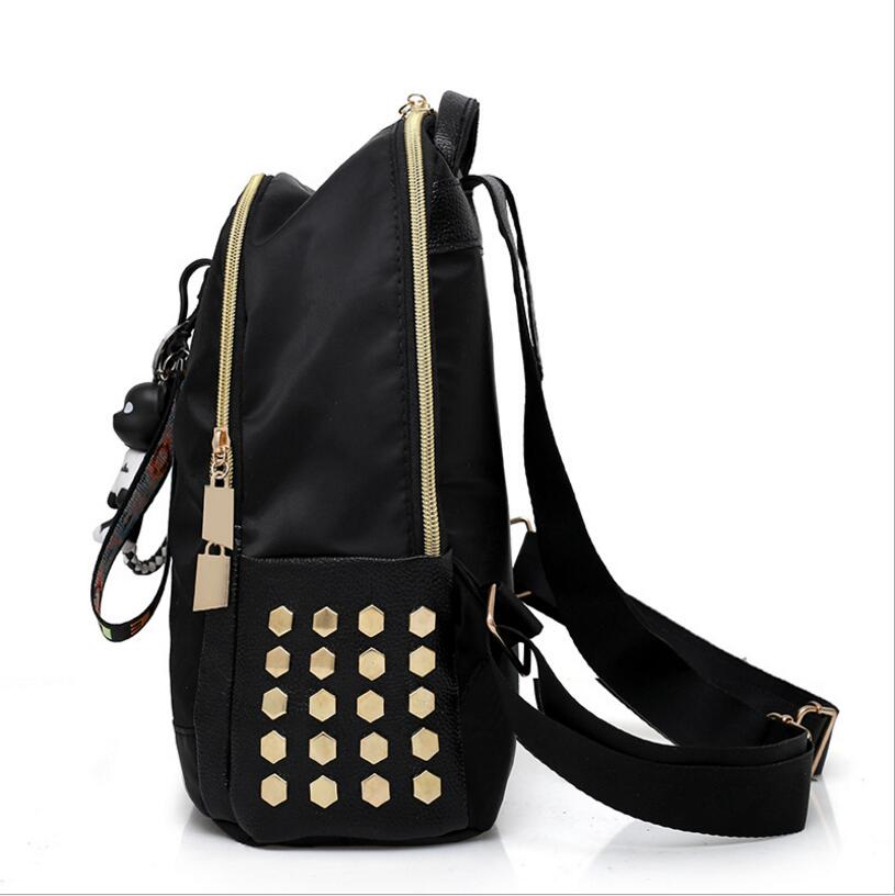 New fashion backpack backpack black ladies nylon rivet bag college wind travel bag Mochila