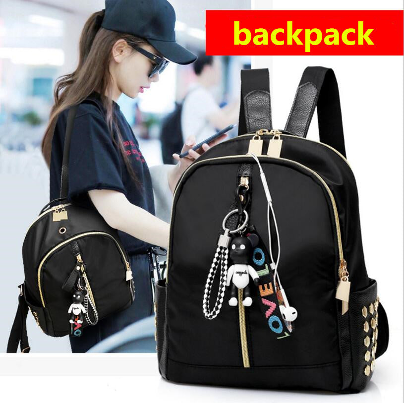 New fashion backpack backpack black ladies nylon rivet bag college wind travel bag Mochila