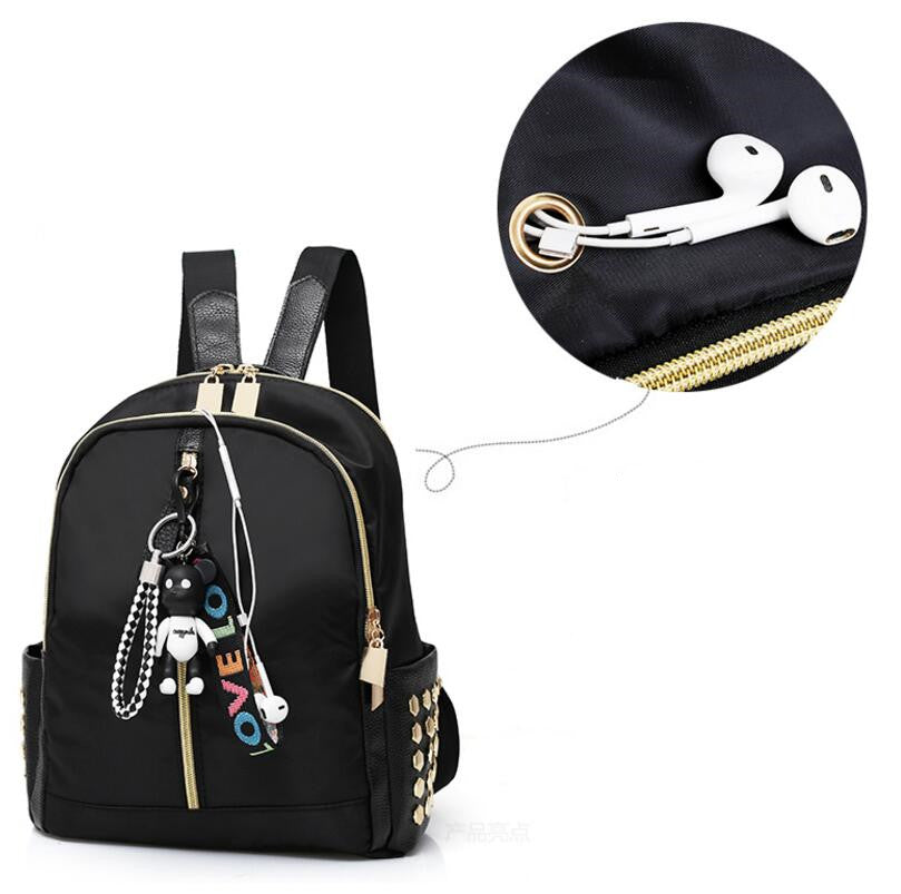 New fashion backpack backpack black ladies nylon rivet bag college wind travel bag Mochila