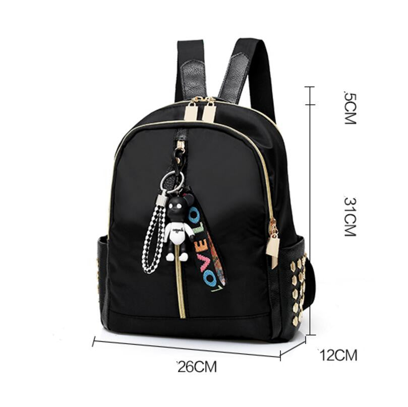 New fashion backpack backpack black ladies nylon rivet bag college wind travel bag Mochila