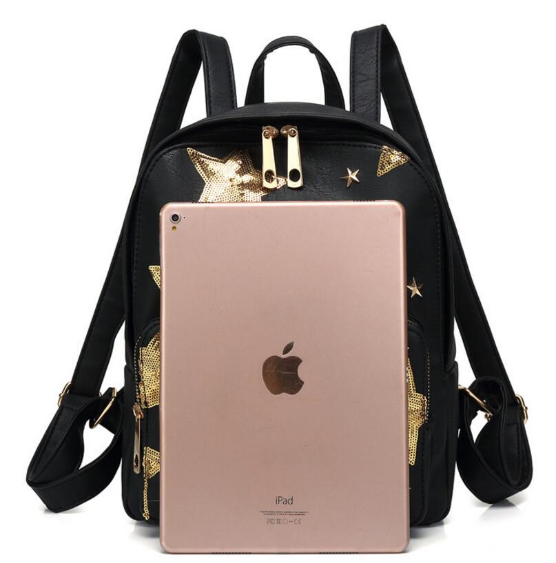 2018 new ladies shoulder bag embroidered five-pointed star PU shoulder bag travel sports outdoor backpack Mochila