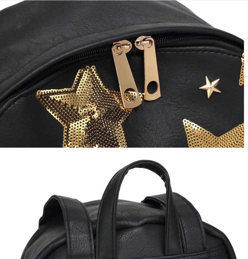 2018 new ladies shoulder bag embroidered five-pointed star PU shoulder bag travel sports outdoor backpack Mochila