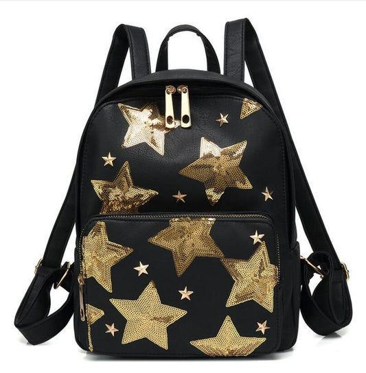 2018 new ladies shoulder bag embroidered five-pointed star PU shoulder bag travel sports outdoor backpack Mochila