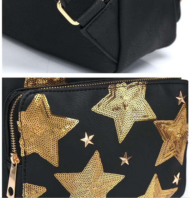 2018 new ladies shoulder bag embroidered five-pointed star PU shoulder bag travel sports outdoor backpack Mochila