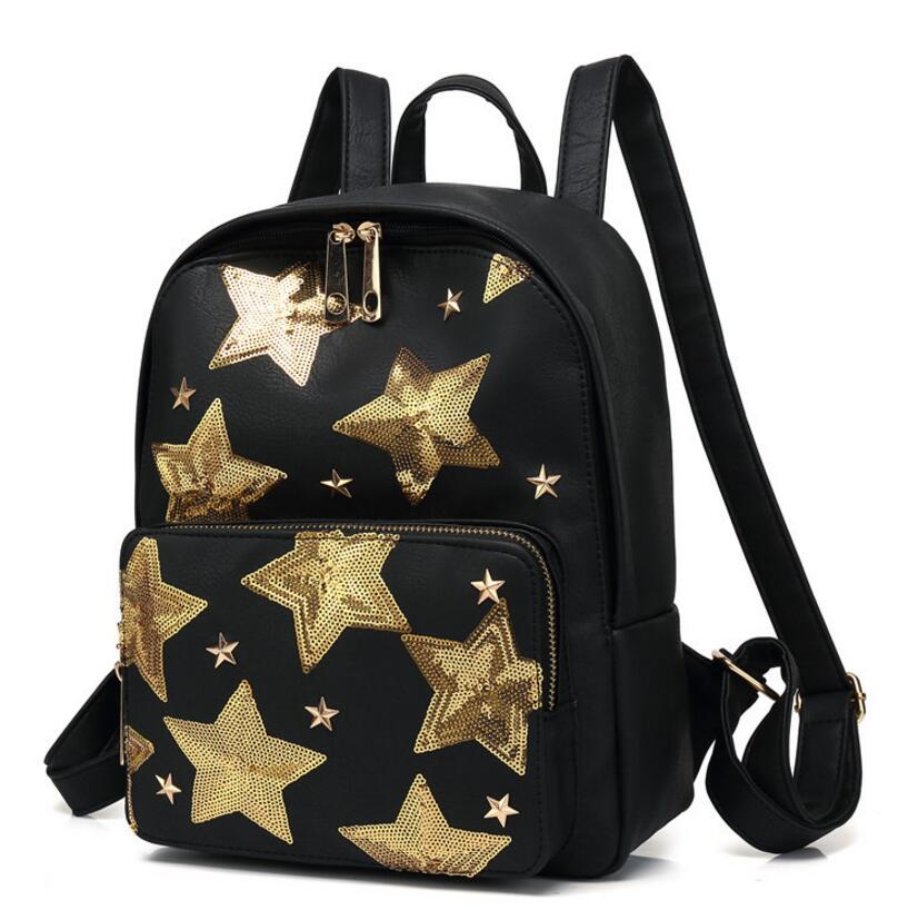2018 new ladies shoulder bag embroidered five-pointed star PU shoulder bag travel sports outdoor backpack Mochila