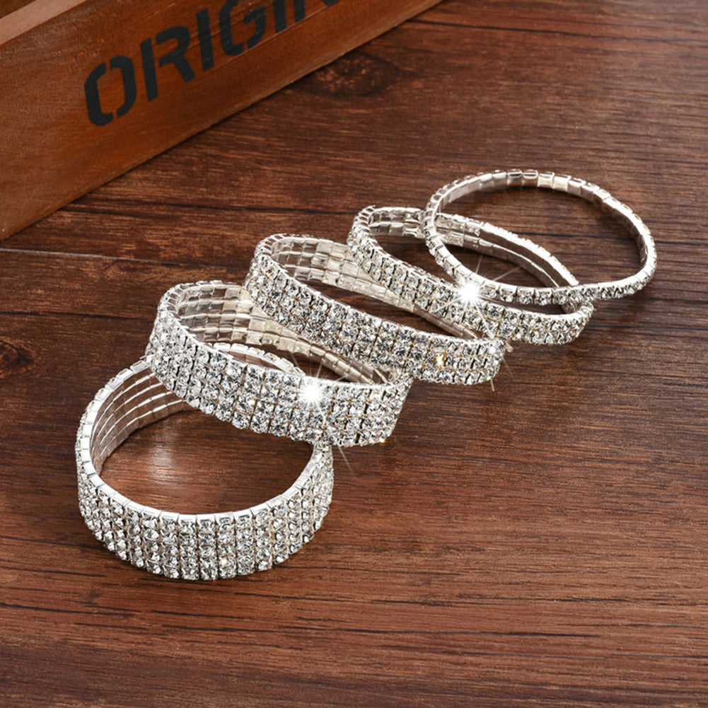 Multirow Rhinestone Stretch Bracelet Bangle Cuff Wedding Bridal Gift for Women