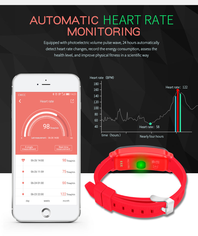 Fitness Smart Bracelet SmartBand Sport WristBand Watch Heart Rate Blood Pressure Monitor Waterproof for IOS Android
