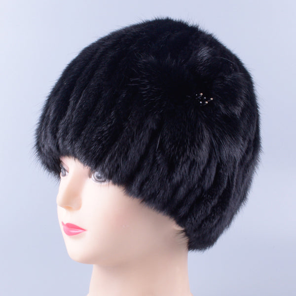 Winter hats for women knit mink fur hat floral high quality elegant woman ski beanie hats caps for girl lady LQ11271