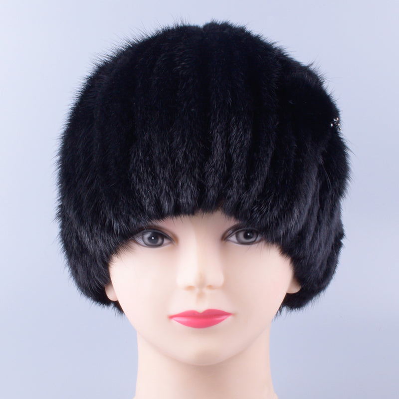 Winter hats for women knit mink fur hat floral high quality elegant woman ski beanie hats caps for girl lady LQ11271