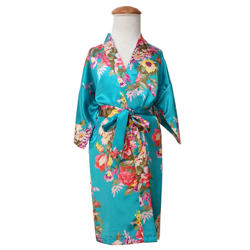 Floral Printed Kids Girls Sweet Kimono Dressing Gown Bath Robe Sleepwear Pajamas