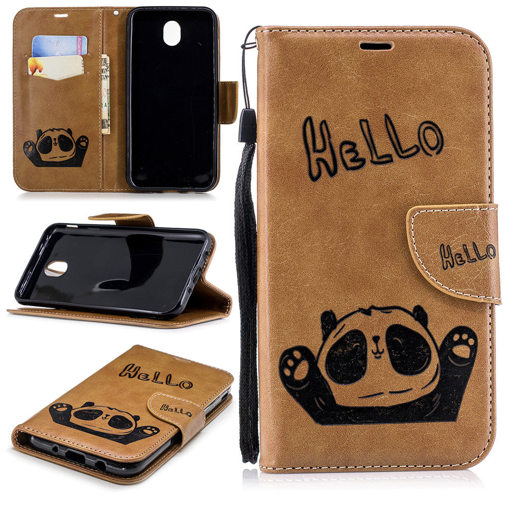 Samsung Galaxy J7 Pro/J7 2017/J730 Fashion New Premium Leather Flip Cover With Card Slot Hello Panda Embossed Leather Flip Case