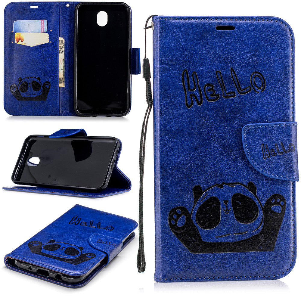 Samsung Galaxy J7 Pro/J7 2017/J730 Fashion New Premium Leather Flip Cover With Card Slot Hello Panda Embossed Leather Flip Case