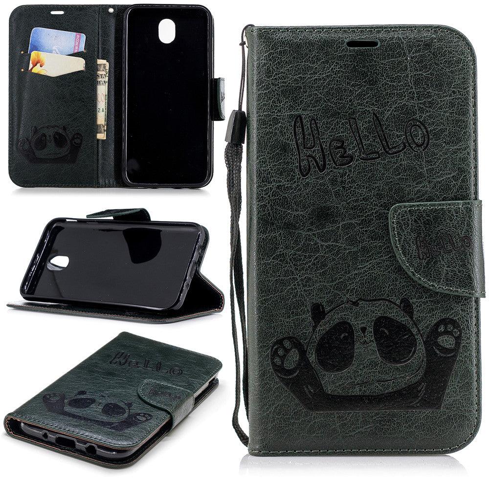 Samsung Galaxy J7 Pro/J7 2017/J730 Fashion New Premium Leather Flip Cover With Card Slot Hello Panda Embossed Leather Flip Case