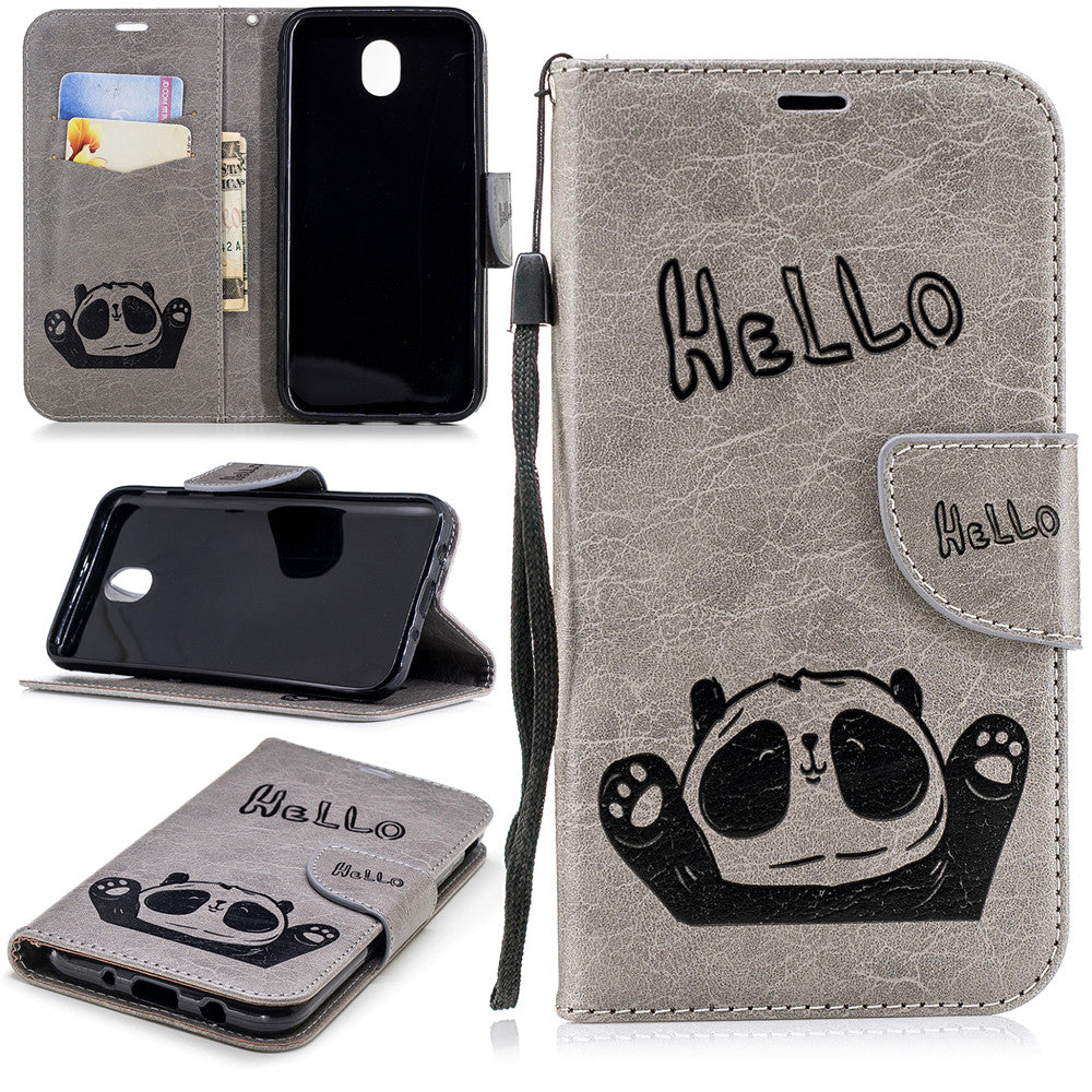 Samsung Galaxy J7 Pro/J7 2017/J730 Fashion New Premium Leather Flip Cover With Card Slot Hello Panda Embossed Leather Flip Case