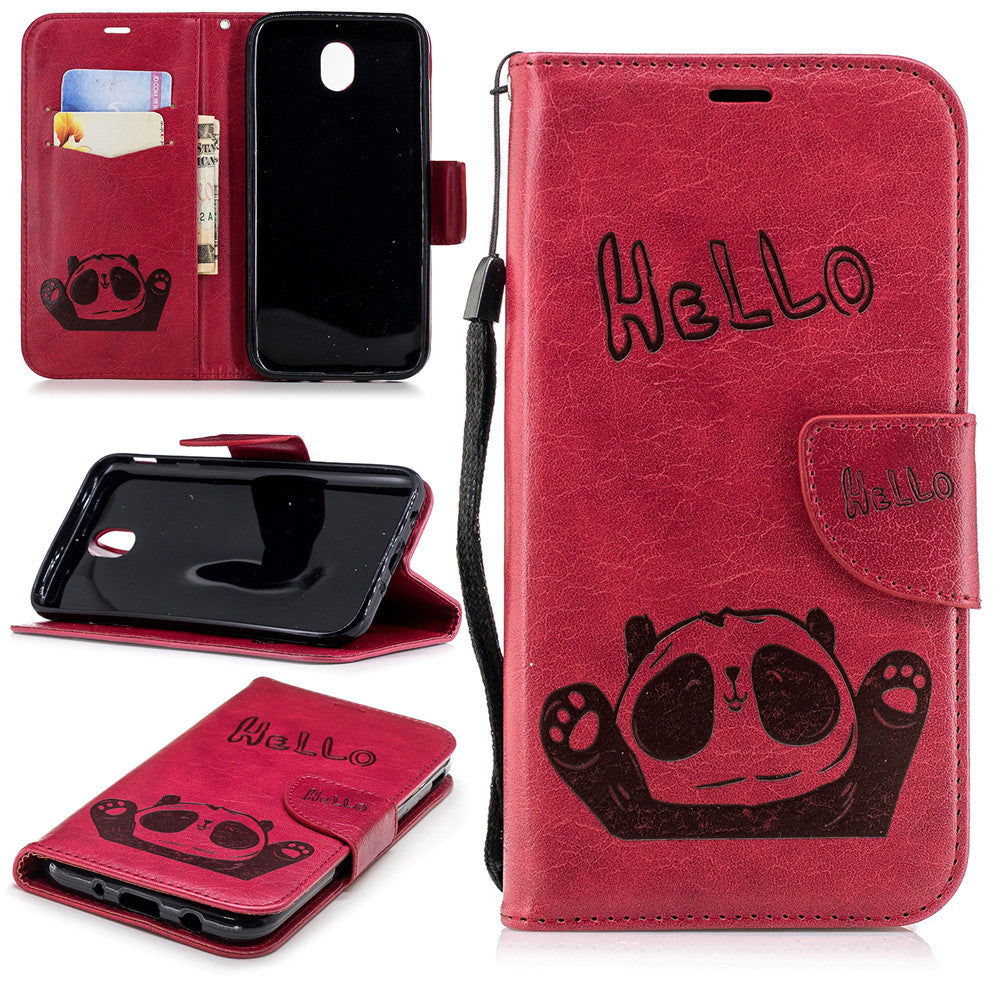 Samsung Galaxy J7 Pro/J7 2017/J730 Fashion New Premium Leather Flip Cover With Card Slot Hello Panda Embossed Leather Flip Case