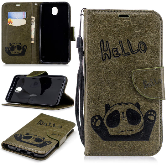 Samsung Galaxy J7 Pro/J7 2017/J730 Fashion New Premium Leather Flip Cover With Card Slot Hello Panda Embossed Leather Flip Case