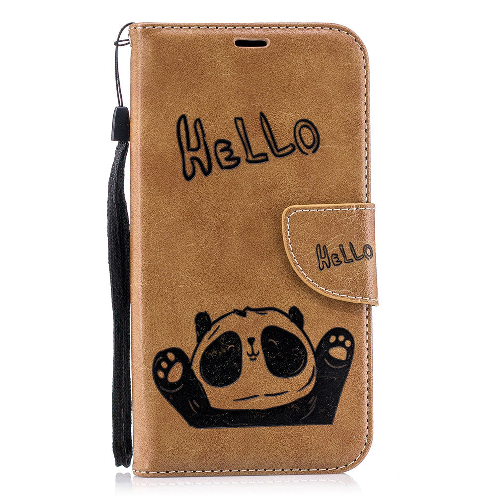 Samsung Galaxy J7 Pro/J7 2017/J730 Fashion New Premium Leather Flip Cover With Card Slot Hello Panda Embossed Leather Flip Case