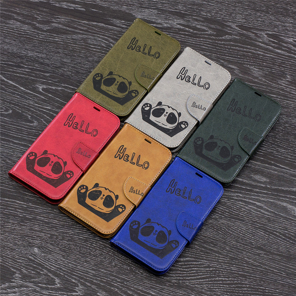 Samsung Galaxy J7 Pro/J7 2017/J730 Fashion New Premium Leather Flip Cover With Card Slot Hello Panda Embossed Leather Flip Case