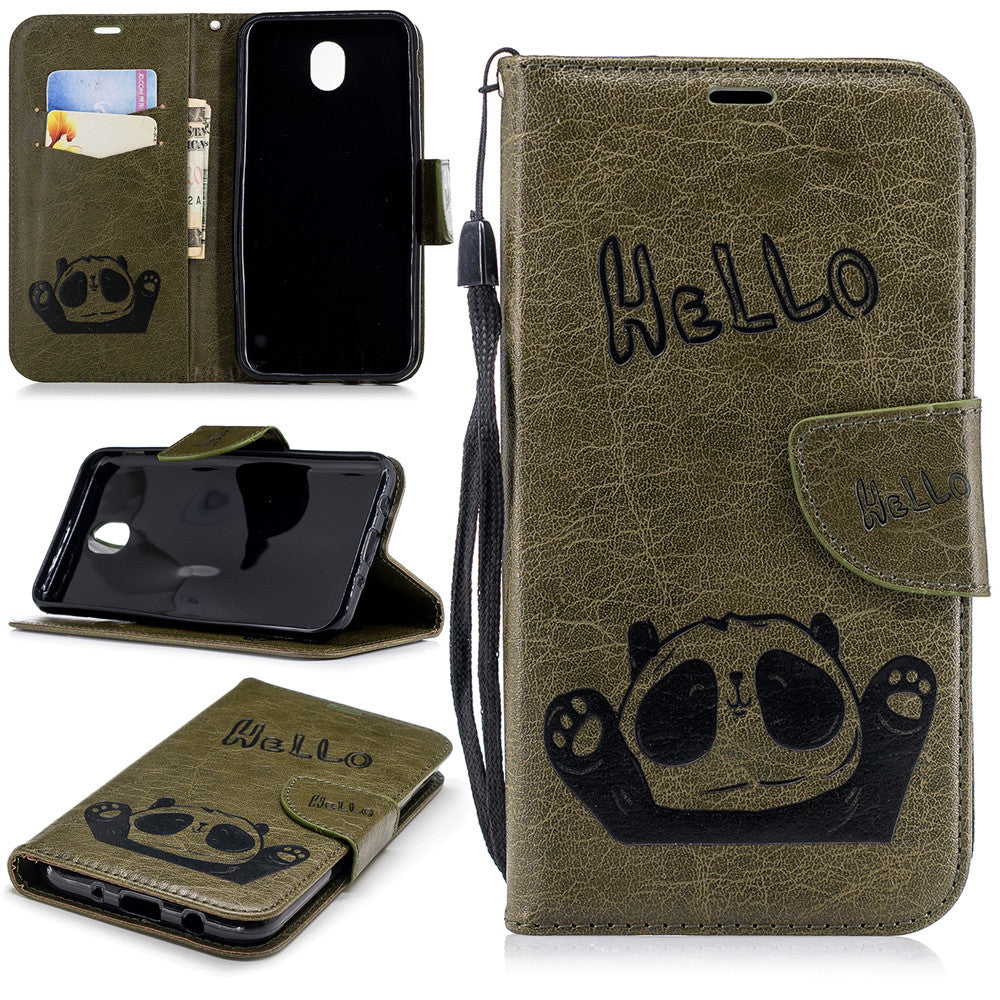 Samsung Galaxy J7 Pro/J7 2017/J730 Fashion New Premium Leather Flip Cover With Card Slot Hello Panda Embossed Leather Flip Case